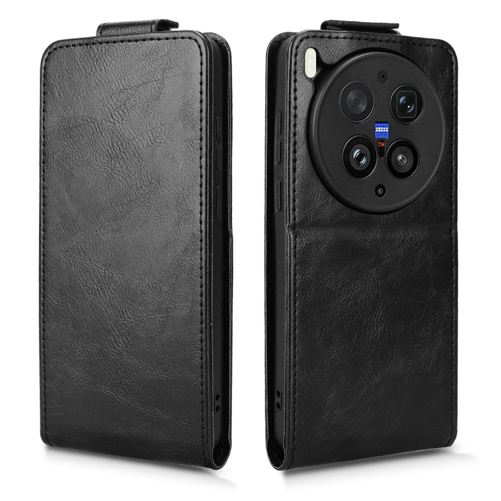 For vivo X300 Ultra 5G Stand Case Magnetic Clasp Vertical Flip Leather Phone Cover with Card Holder - Black