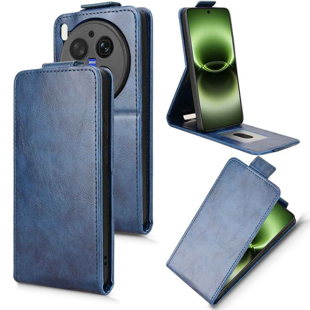 For vivo X300 Ultra 5G Stand Case Magnetic Clasp Vertical Flip Leather Phone Cover with Card Holder - Dark Blue