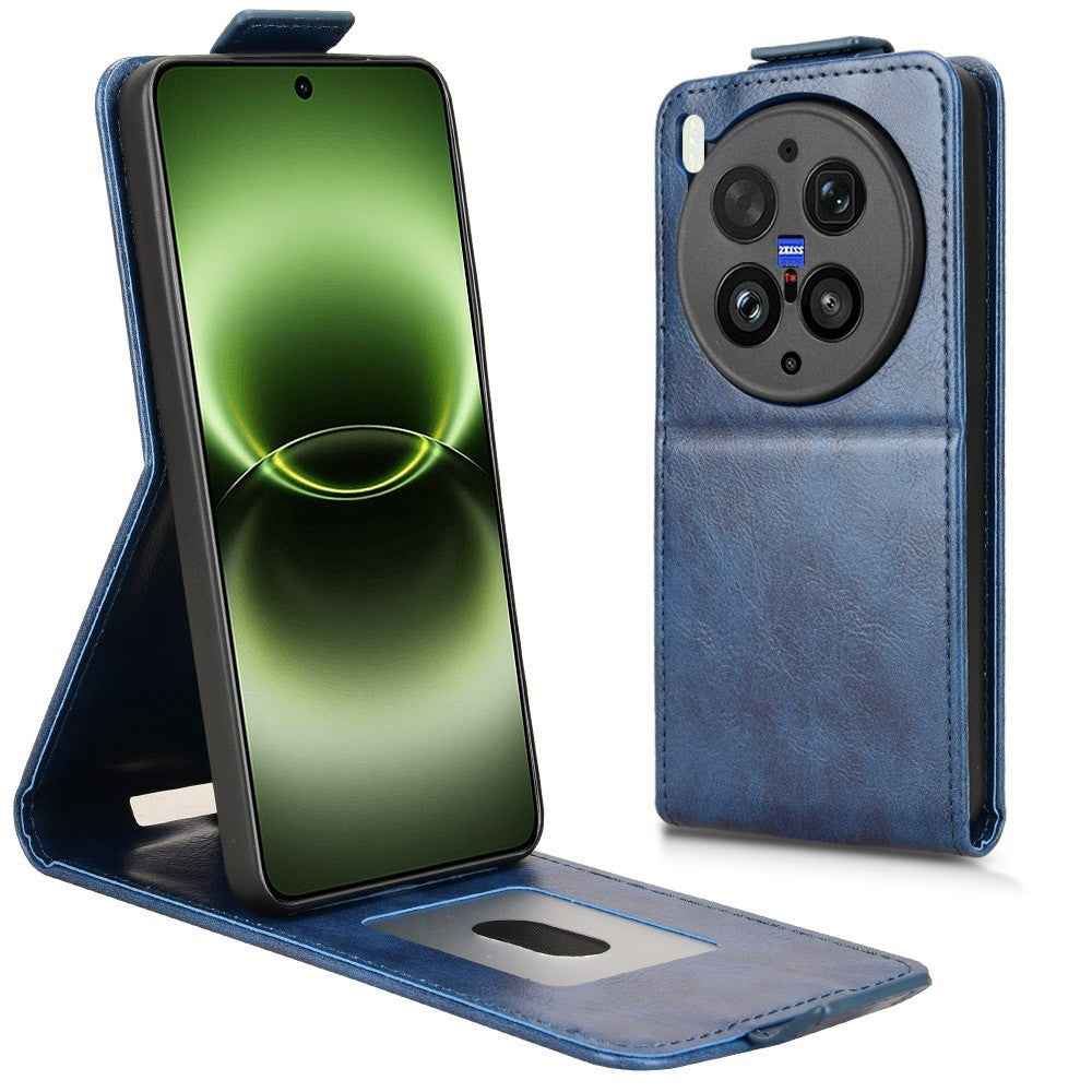 For vivo X300 Ultra 5G Stand Case Magnetic Clasp Vertical Flip Leather Phone Cover with Card Holder - Dark Blue