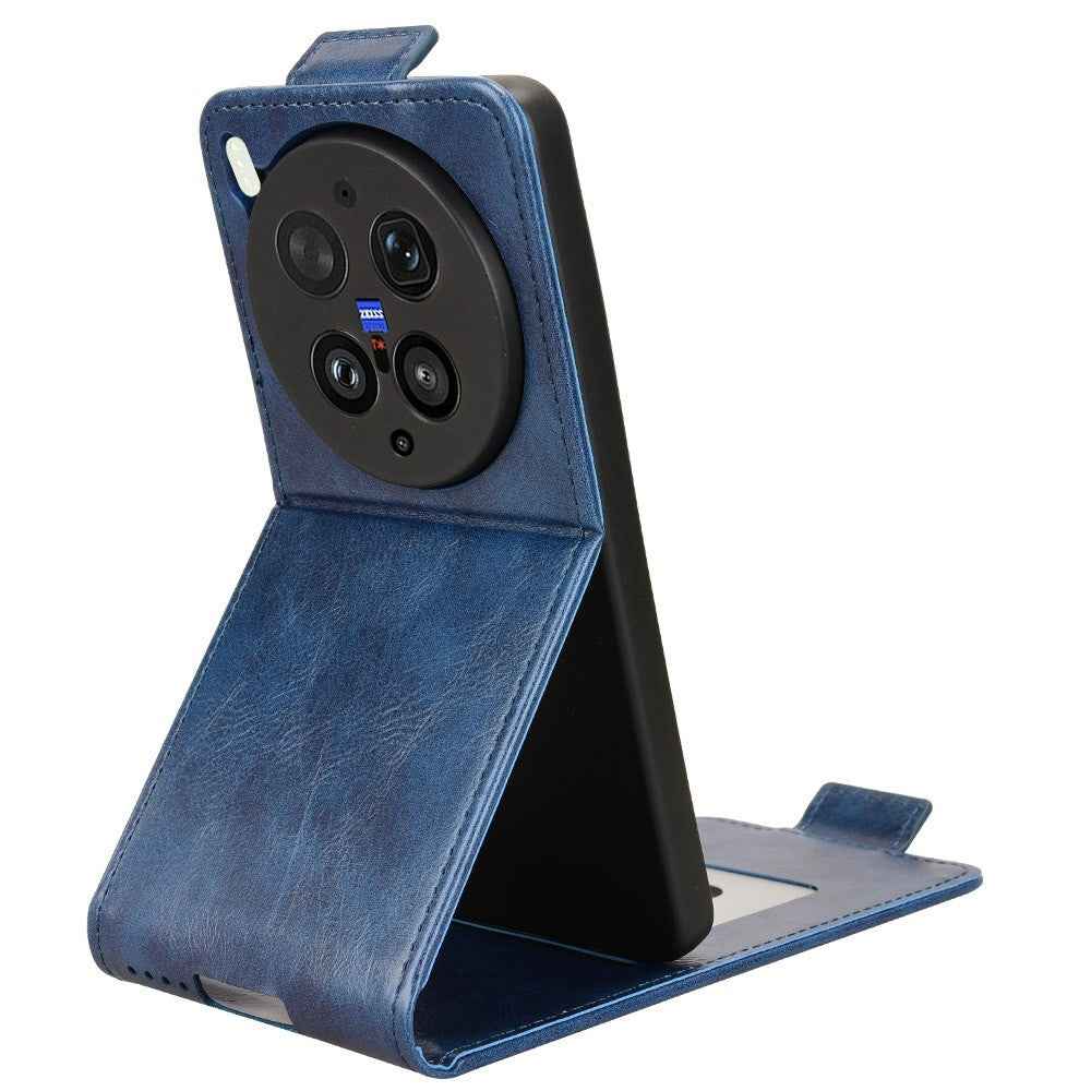 For vivo X300 Ultra 5G Stand Case Magnetic Clasp Vertical Flip Leather Phone Cover with Card Holder - Dark Blue