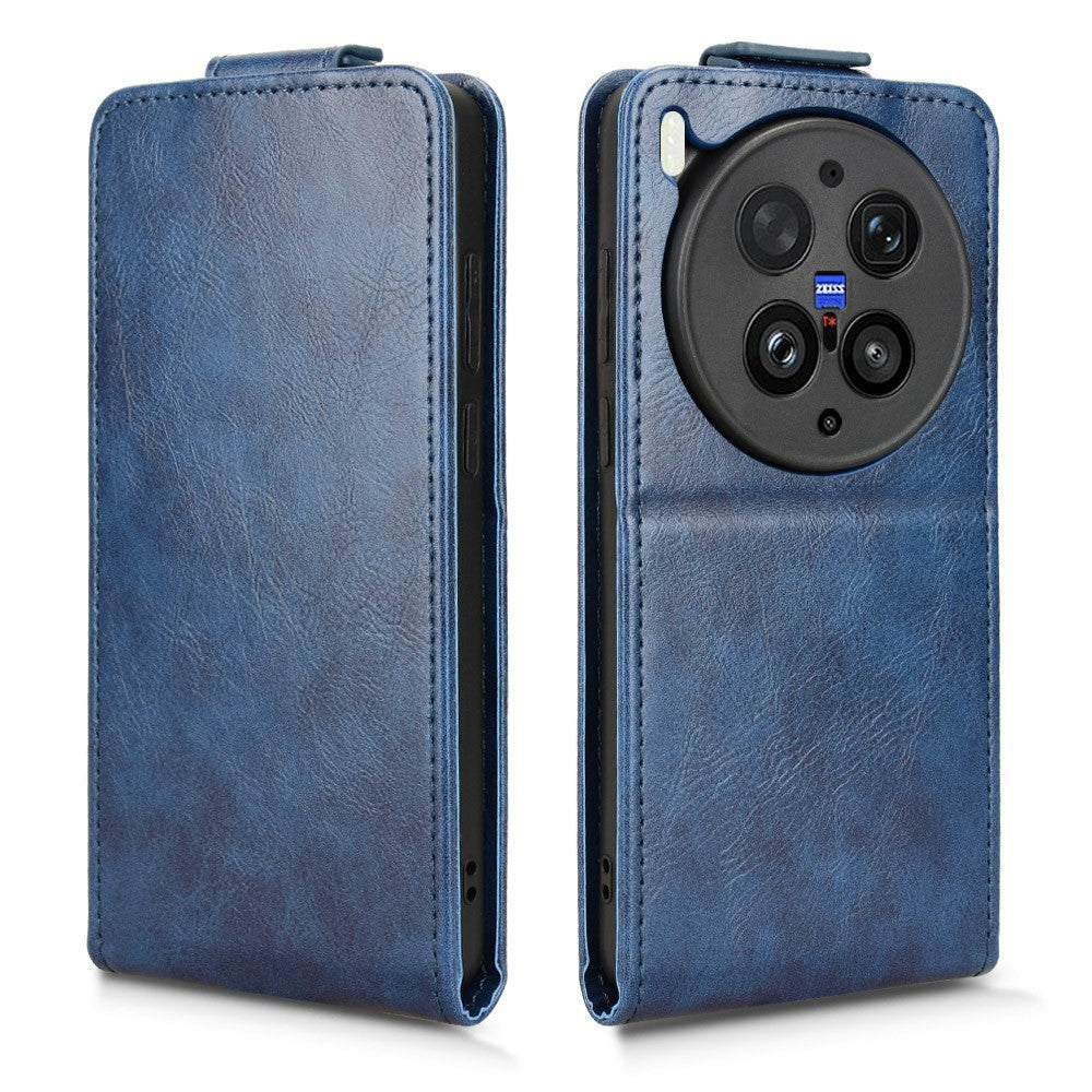 For vivo X300 Ultra 5G Stand Case Magnetic Clasp Vertical Flip Leather Phone Cover with Card Holder - Dark Blue