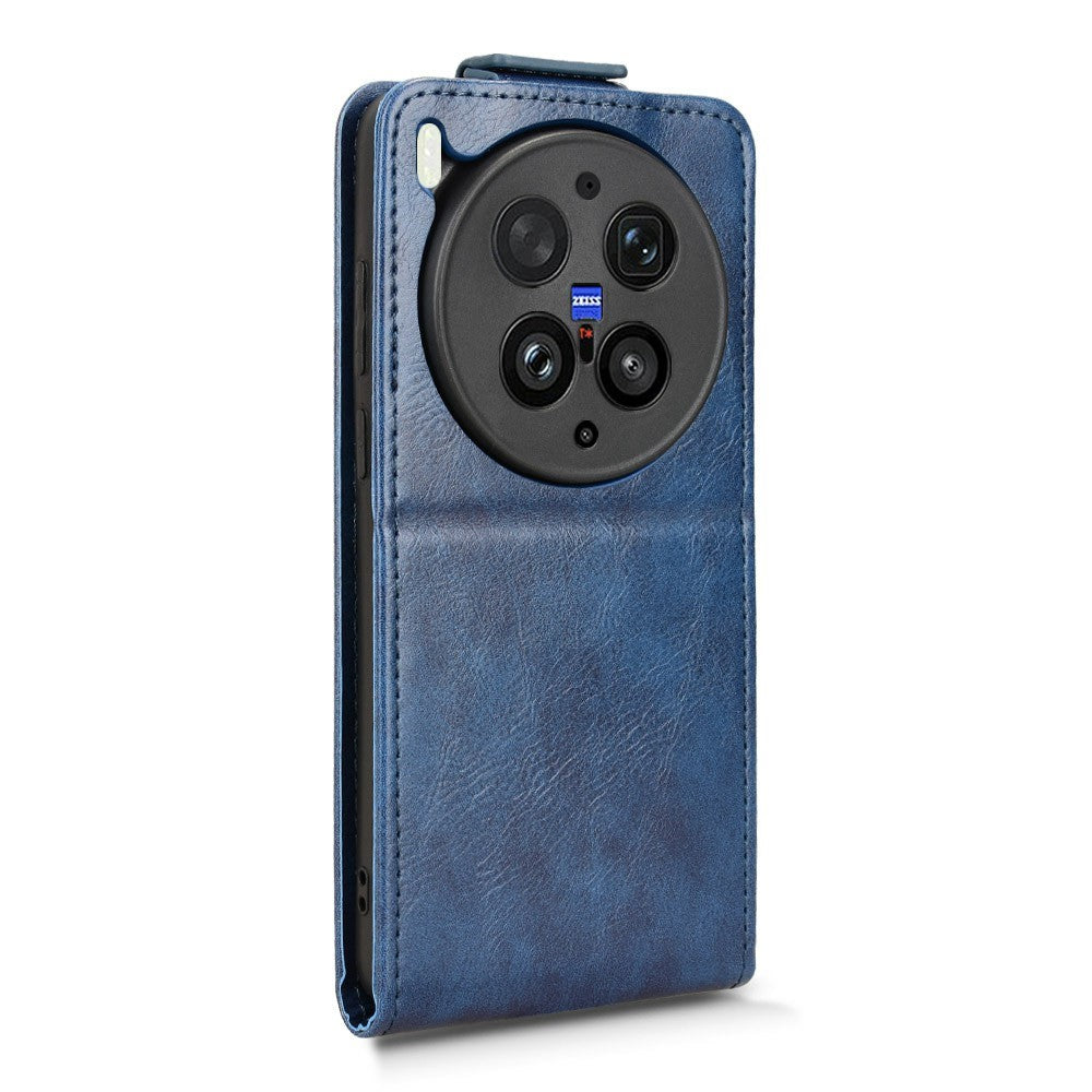 For vivo X300 Ultra 5G Stand Case Magnetic Clasp Vertical Flip Leather Phone Cover with Card Holder - Dark Blue