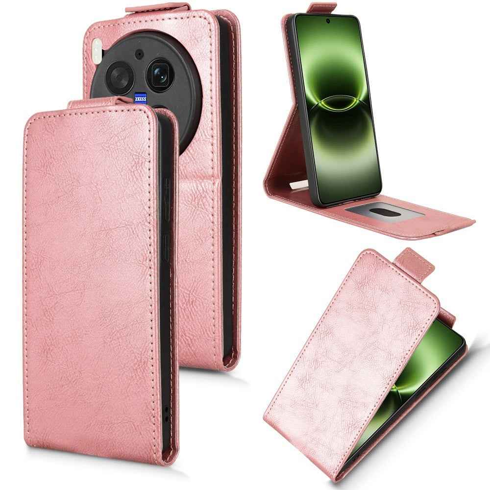 For vivo X300 Ultra 5G Stand Case Magnetic Clasp Vertical Flip Leather Phone Cover with Card Holder - Rose Gold