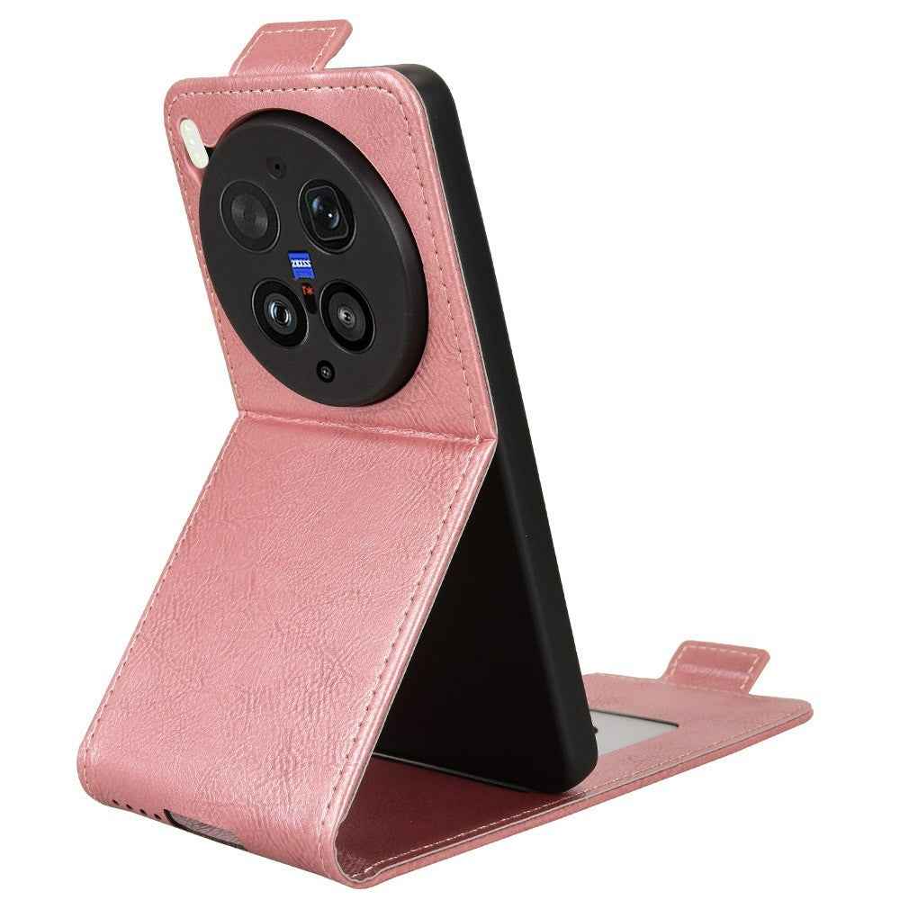 For vivo X300 Ultra 5G Stand Case Magnetic Clasp Vertical Flip Leather Phone Cover with Card Holder - Rose Gold