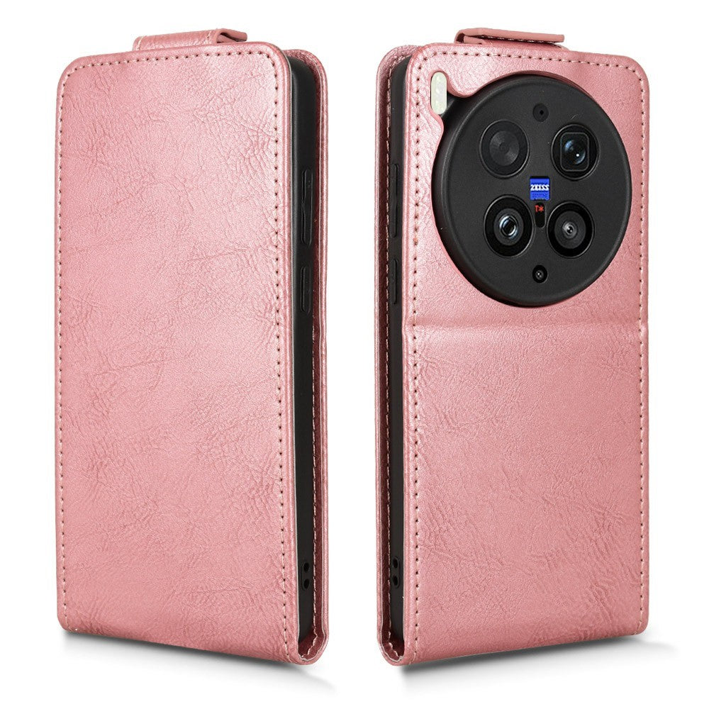 For vivo X300 Ultra 5G Stand Case Magnetic Clasp Vertical Flip Leather Phone Cover with Card Holder - Rose Gold