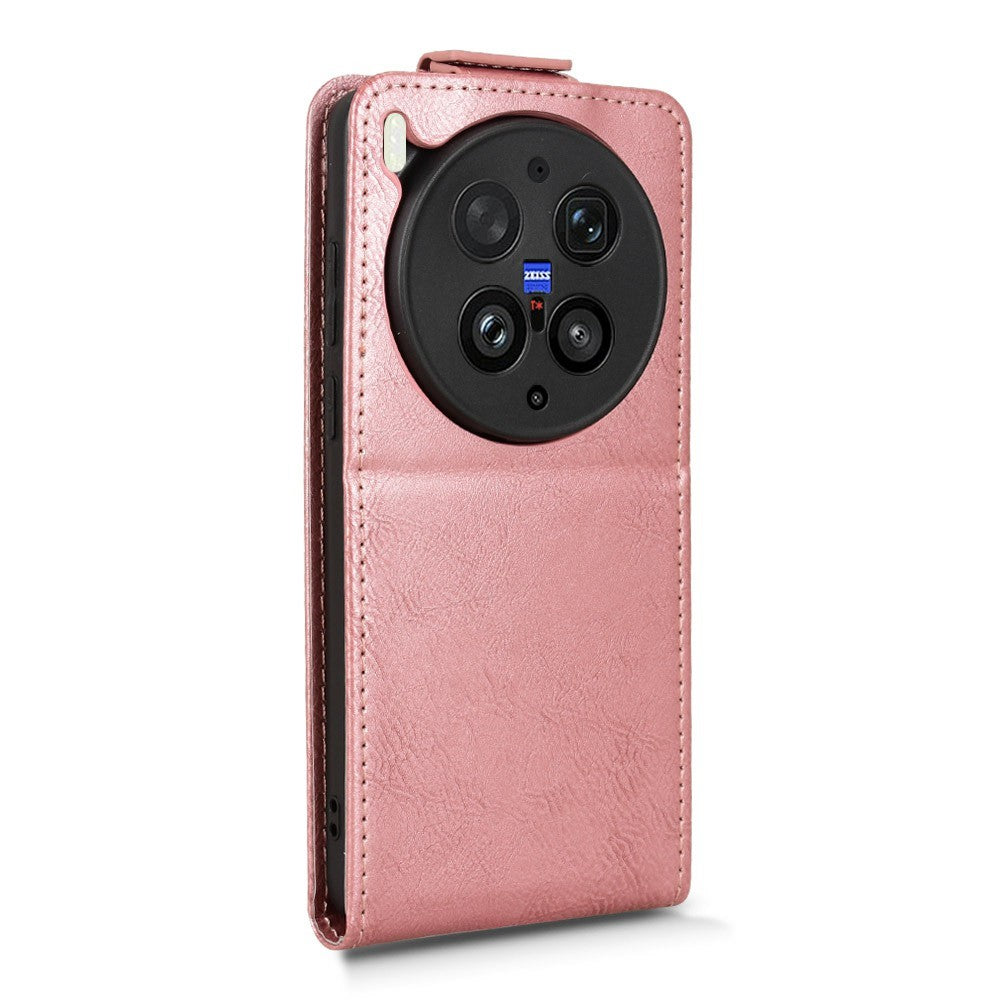 For vivo X300 Ultra 5G Stand Case Magnetic Clasp Vertical Flip Leather Phone Cover with Card Holder - Rose Gold