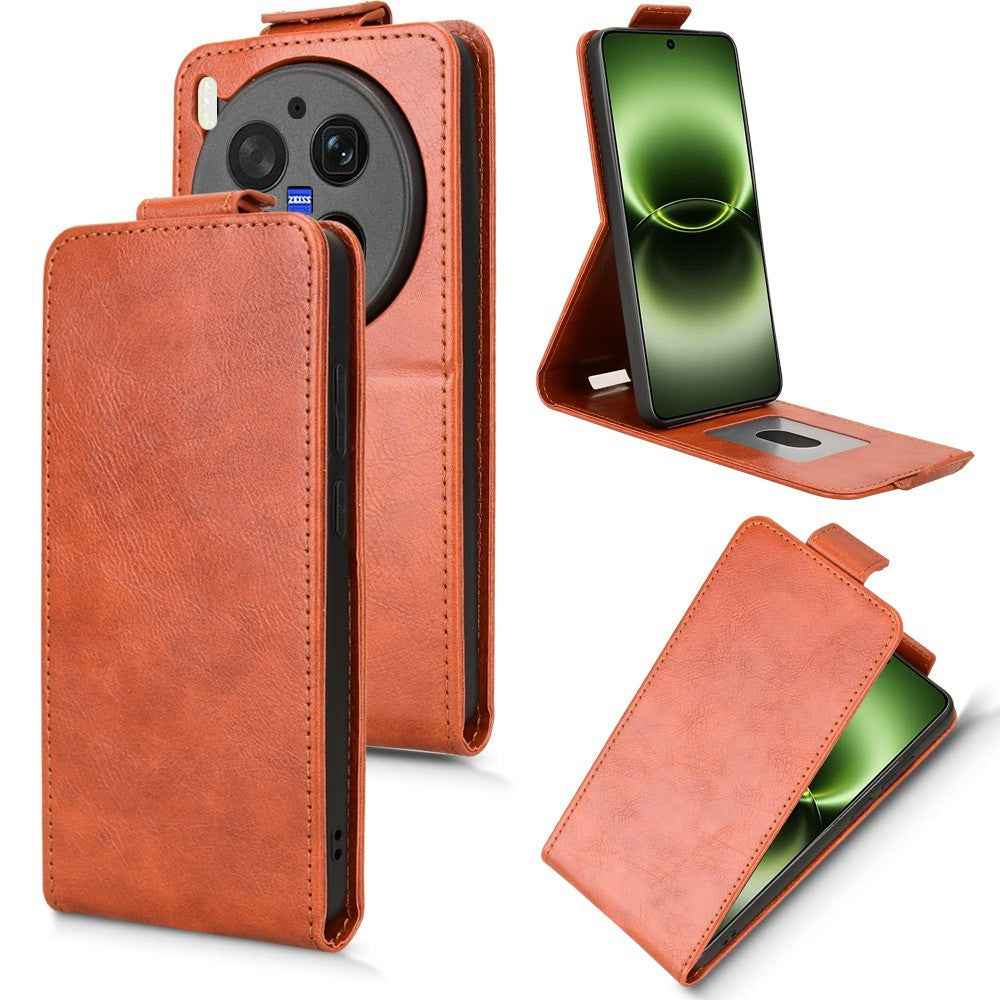 For vivo X300 Ultra 5G Stand Case Magnetic Clasp Vertical Flip Leather Phone Cover with Card Holder - Orange