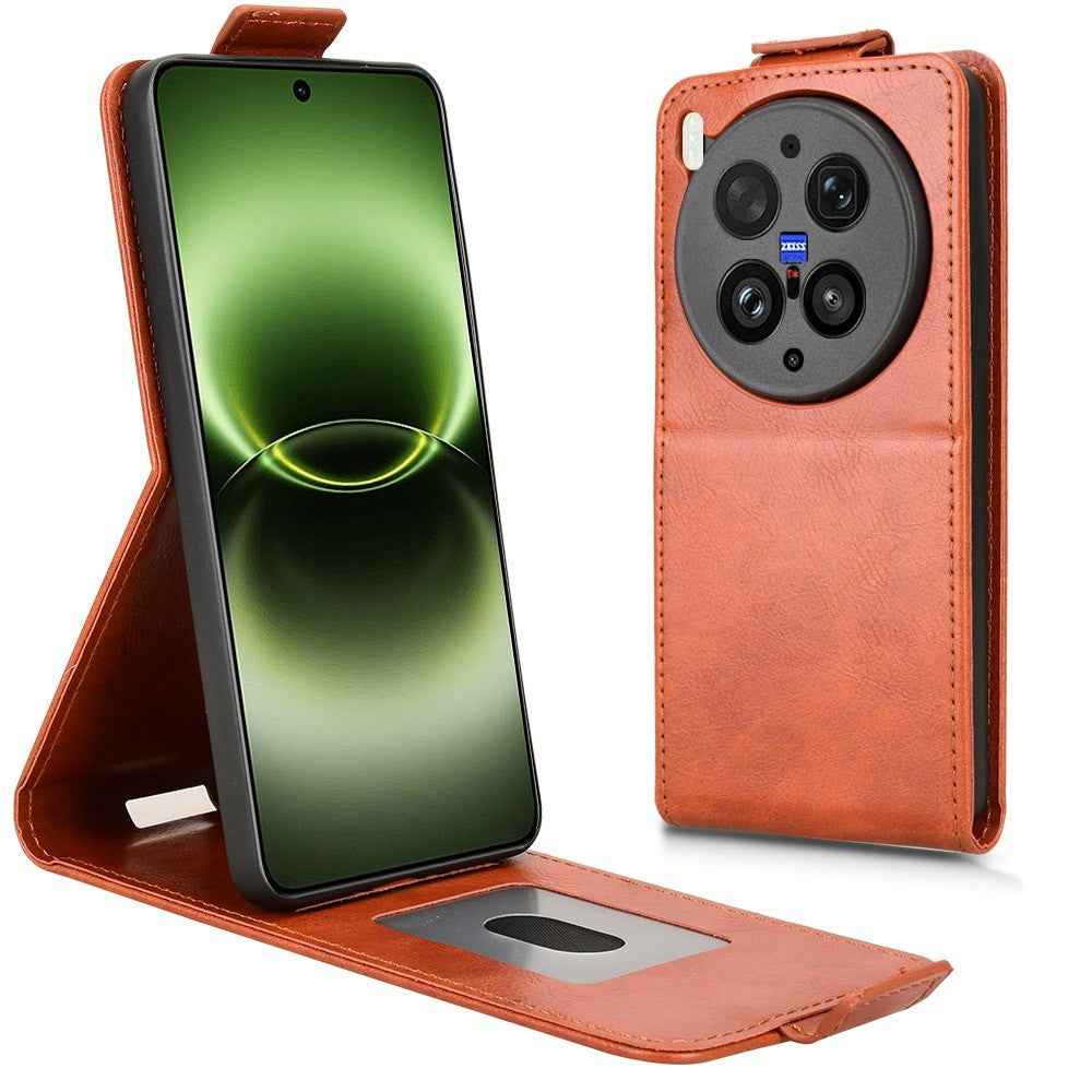 For vivo X300 Ultra 5G Stand Case Magnetic Clasp Vertical Flip Leather Phone Cover with Card Holder - Orange