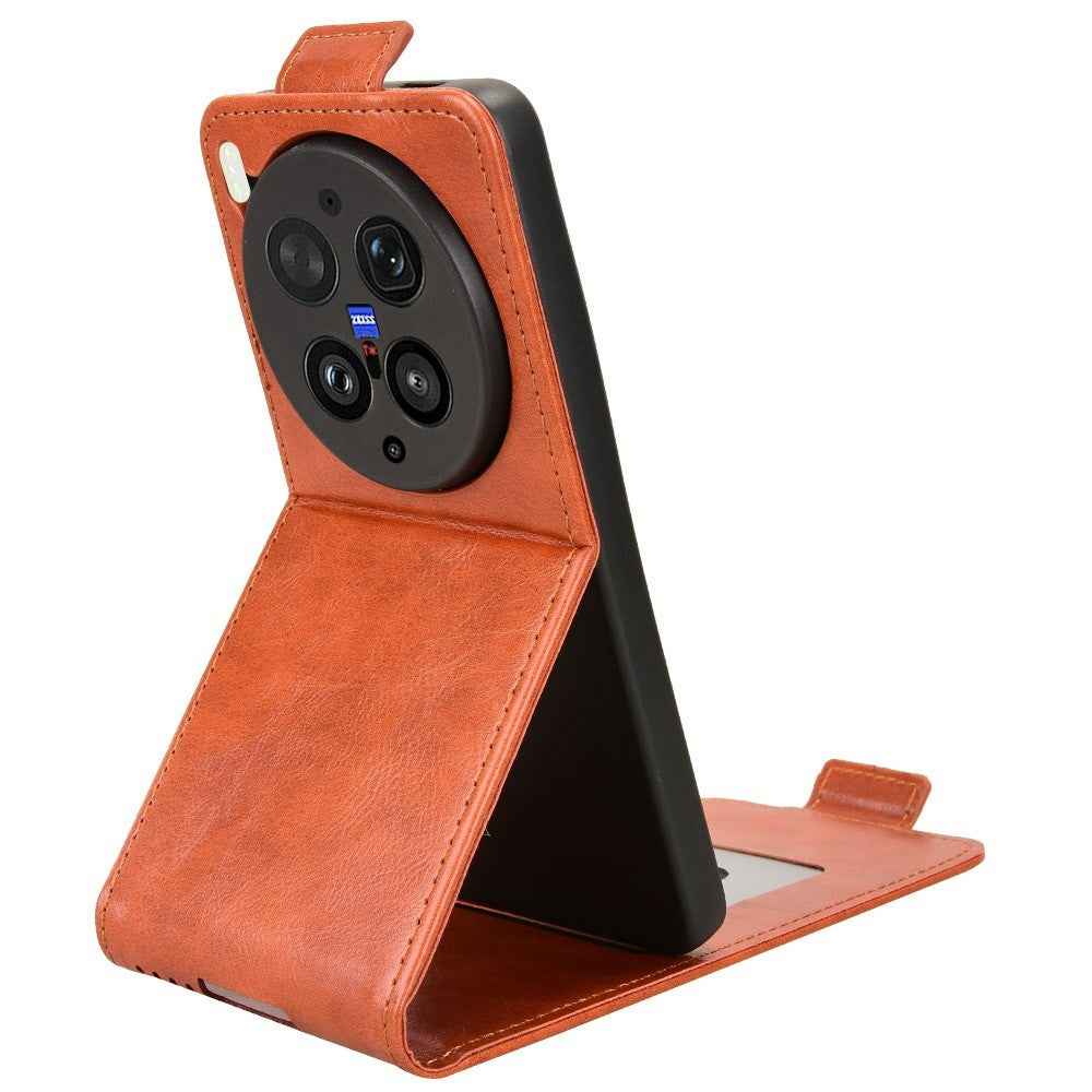 For vivo X300 Ultra 5G Stand Case Magnetic Clasp Vertical Flip Leather Phone Cover with Card Holder - Orange