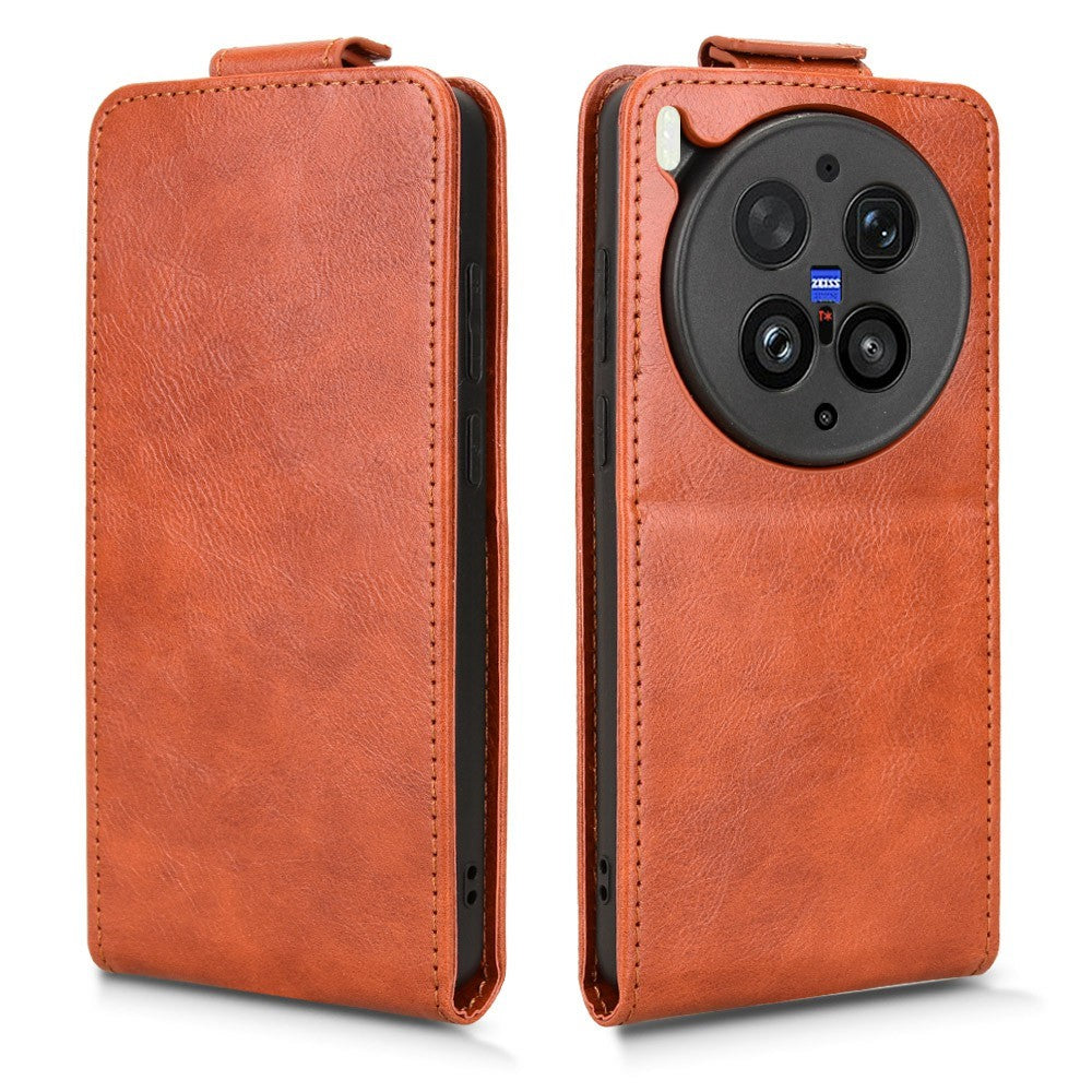 For vivo X300 Ultra 5G Stand Case Magnetic Clasp Vertical Flip Leather Phone Cover with Card Holder - Orange