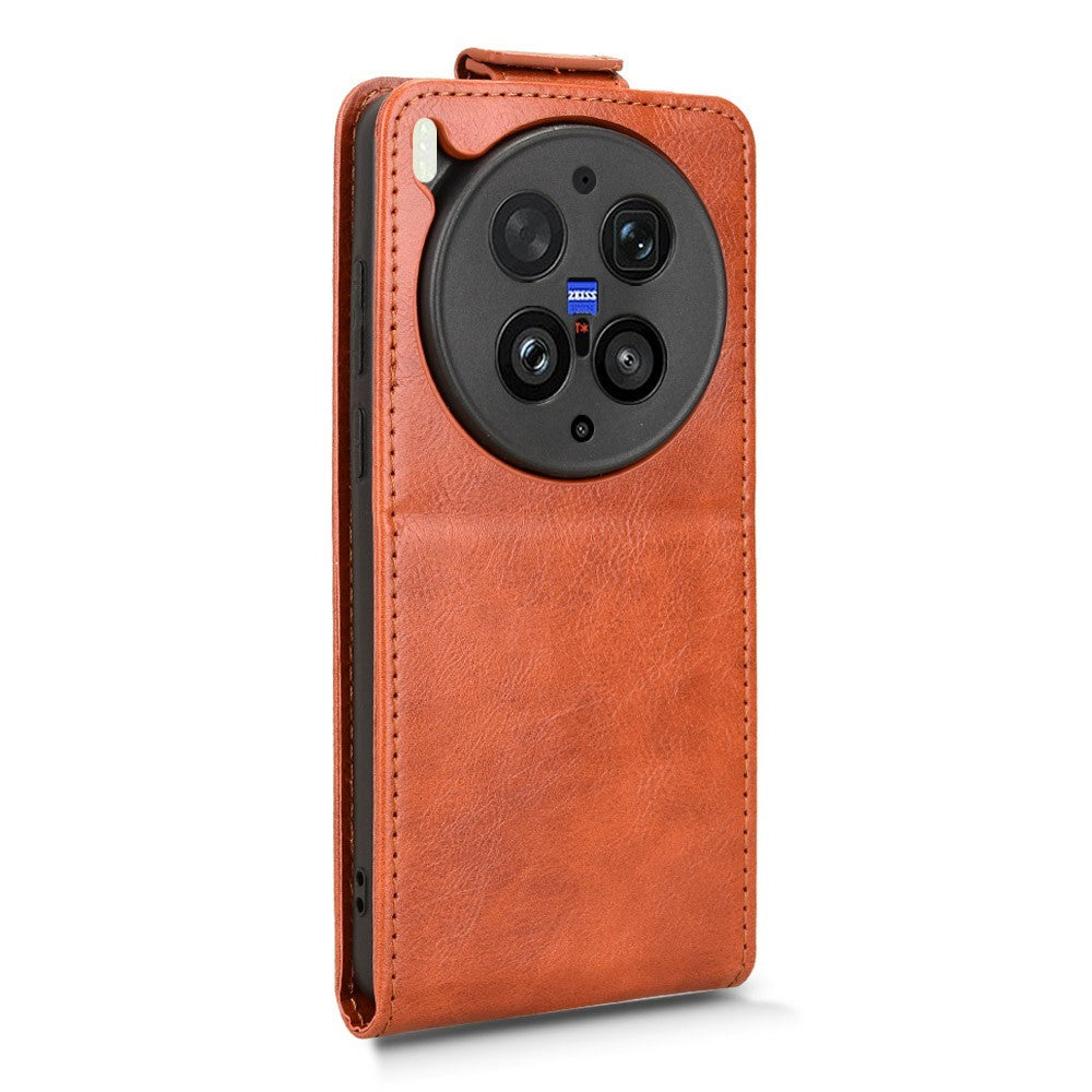 For vivo X300 Ultra 5G Stand Case Magnetic Clasp Vertical Flip Leather Phone Cover with Card Holder - Orange