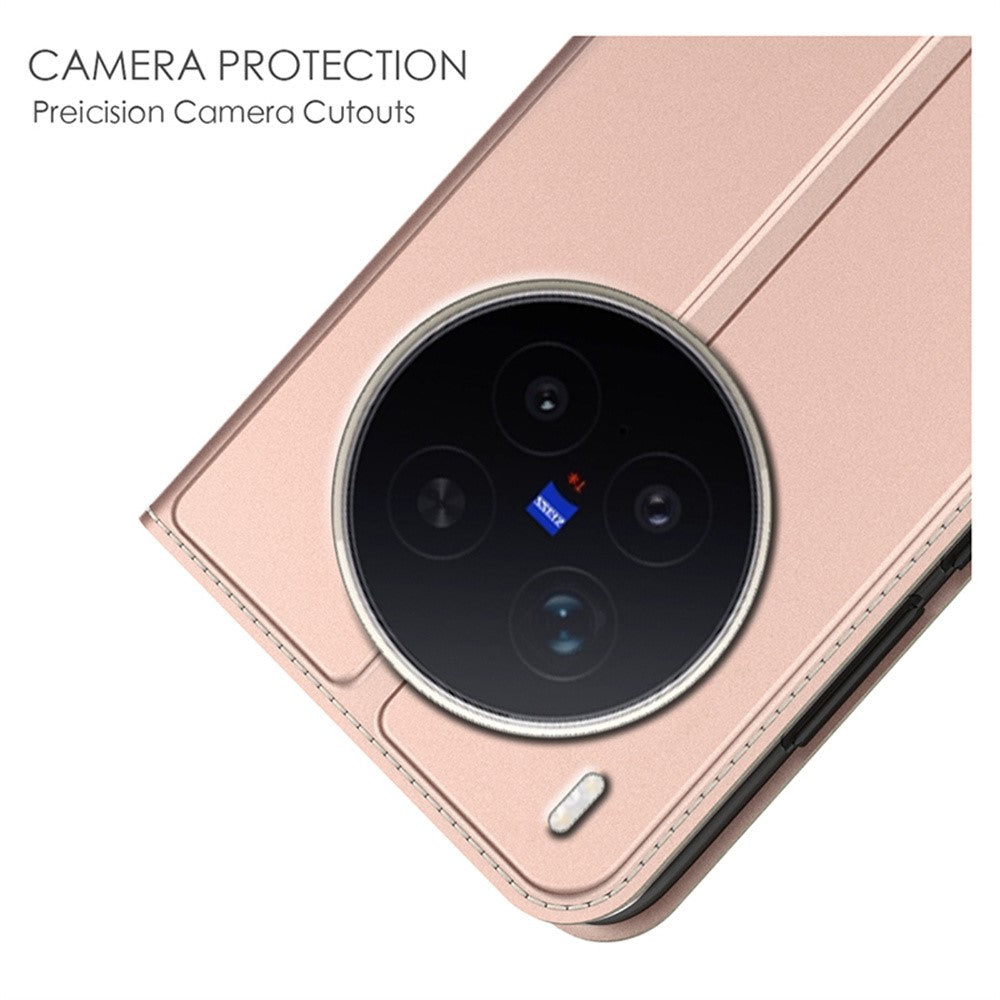 For vivo X300 Ultra 5G Case PU Leather Phone Cover with Card Holder Stand - Rose Gold