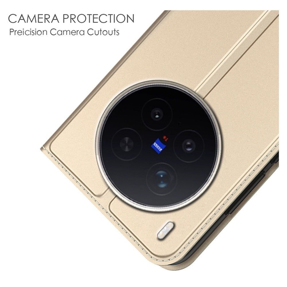 For vivo X300 Ultra 5G Case PU Leather Phone Cover with Card Holder Stand - Gold