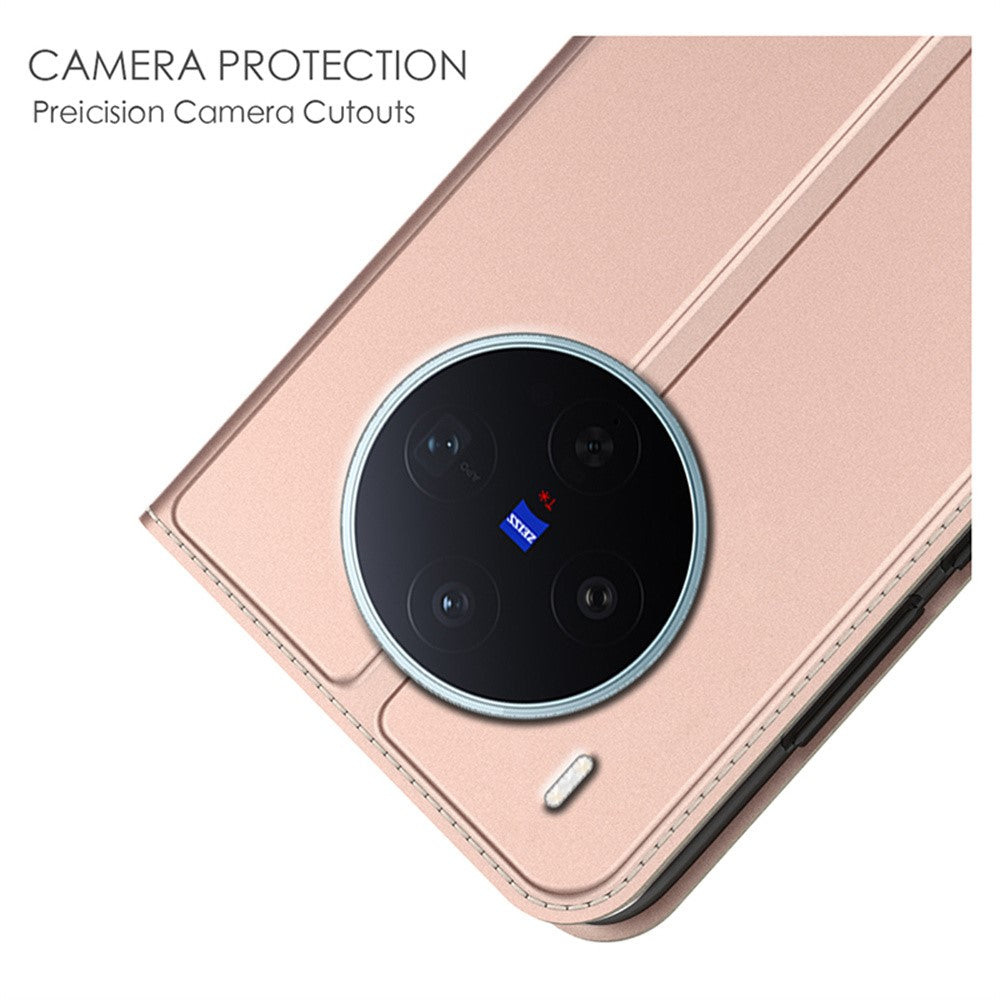 For vivo X300s 5G Case PU Leather Phone Cover with Card Holder Stand - Rose Gold