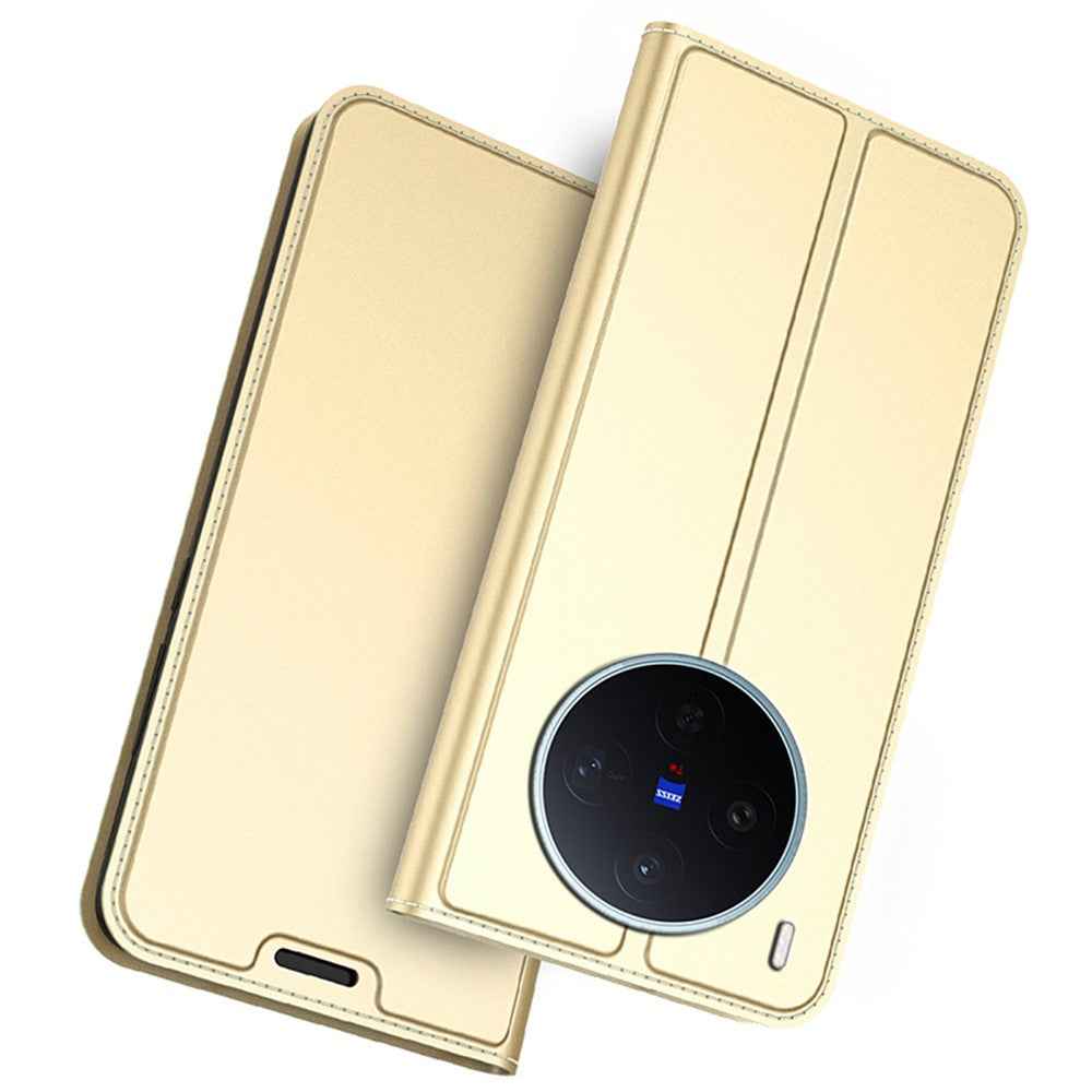 For vivo X300s 5G Case PU Leather Phone Cover with Card Holder Stand - Gold