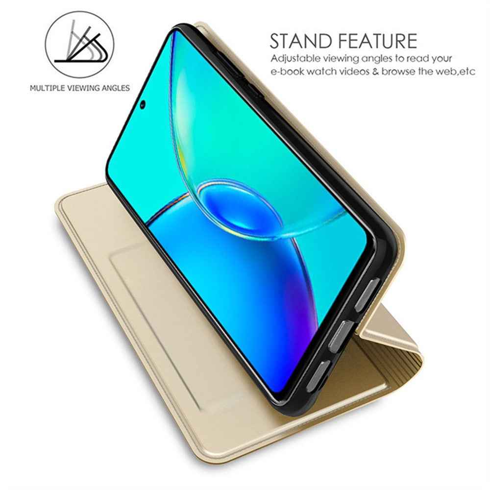 For vivo X300s 5G Case PU Leather Phone Cover with Card Holder Stand - Gold