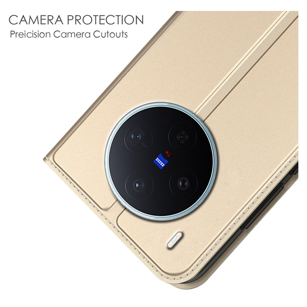 For vivo X300s 5G Case PU Leather Phone Cover with Card Holder Stand - Gold