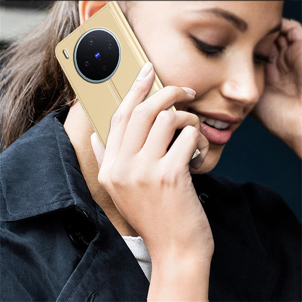For vivo X300s 5G Case PU Leather Phone Cover with Card Holder Stand - Gold