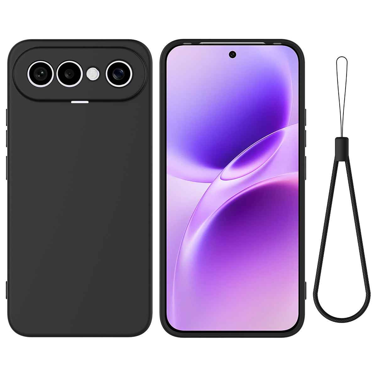 For vivo X300 FE 5G Liquid Silicone Case Phone Back Cover with Hand Strap - Black