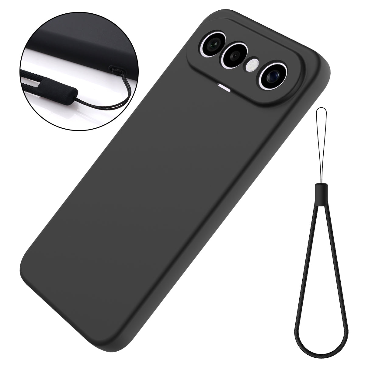 For vivo X300 FE 5G Liquid Silicone Case Phone Back Cover with Hand Strap - Black