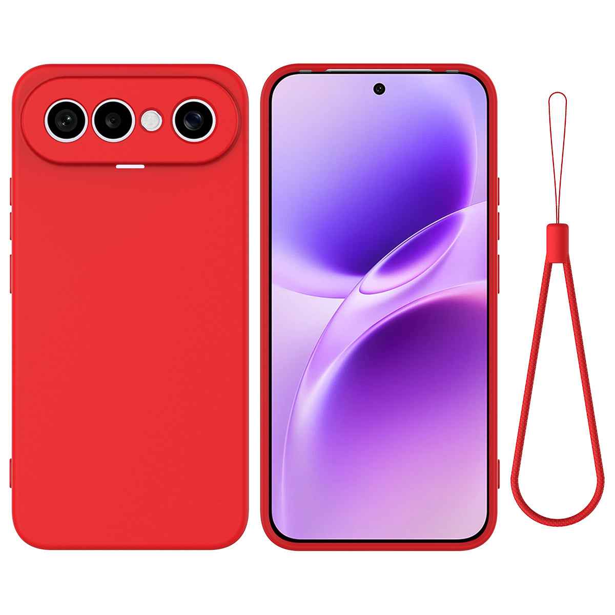 For vivo X300 FE 5G Liquid Silicone Case Phone Back Cover with Hand Strap - Red