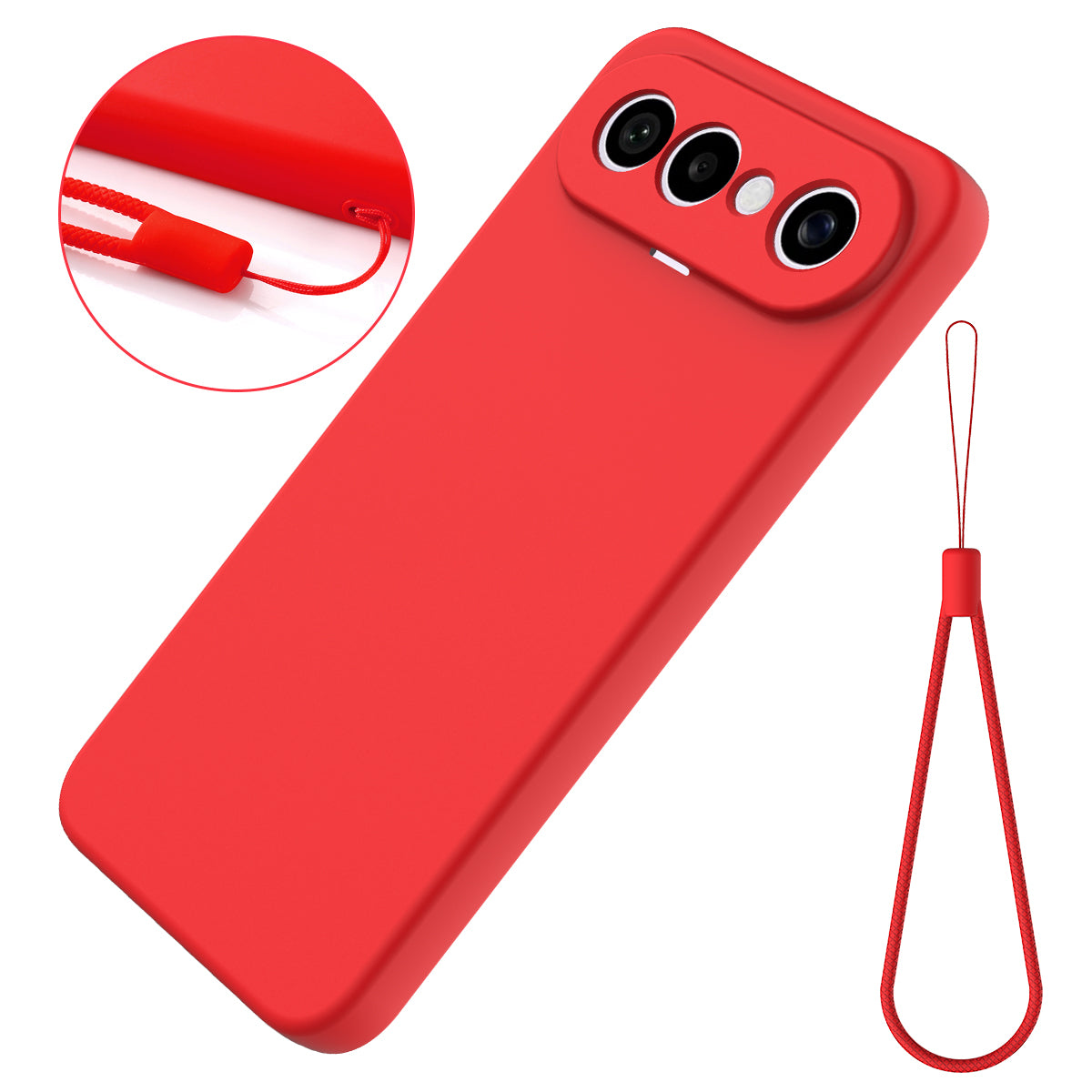For vivo X300 FE 5G Liquid Silicone Case Phone Back Cover with Hand Strap - Red