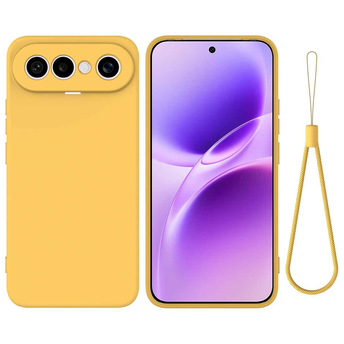 For vivo X300 FE 5G Liquid Silicone Case Phone Back Cover with Hand Strap - Yellow