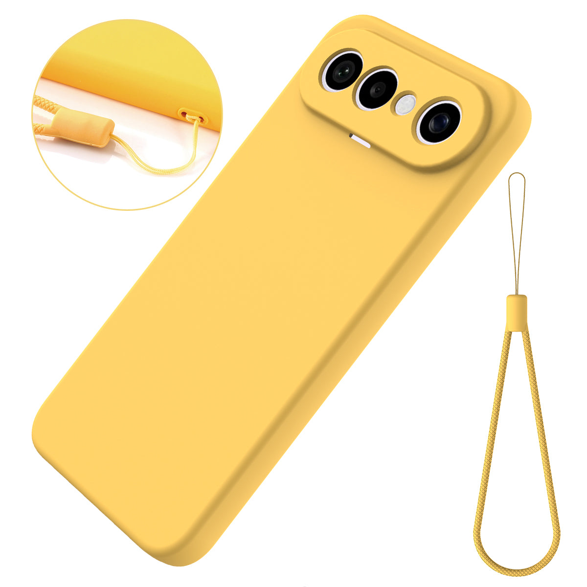 For vivo X300 FE 5G Liquid Silicone Case Phone Back Cover with Hand Strap - Yellow