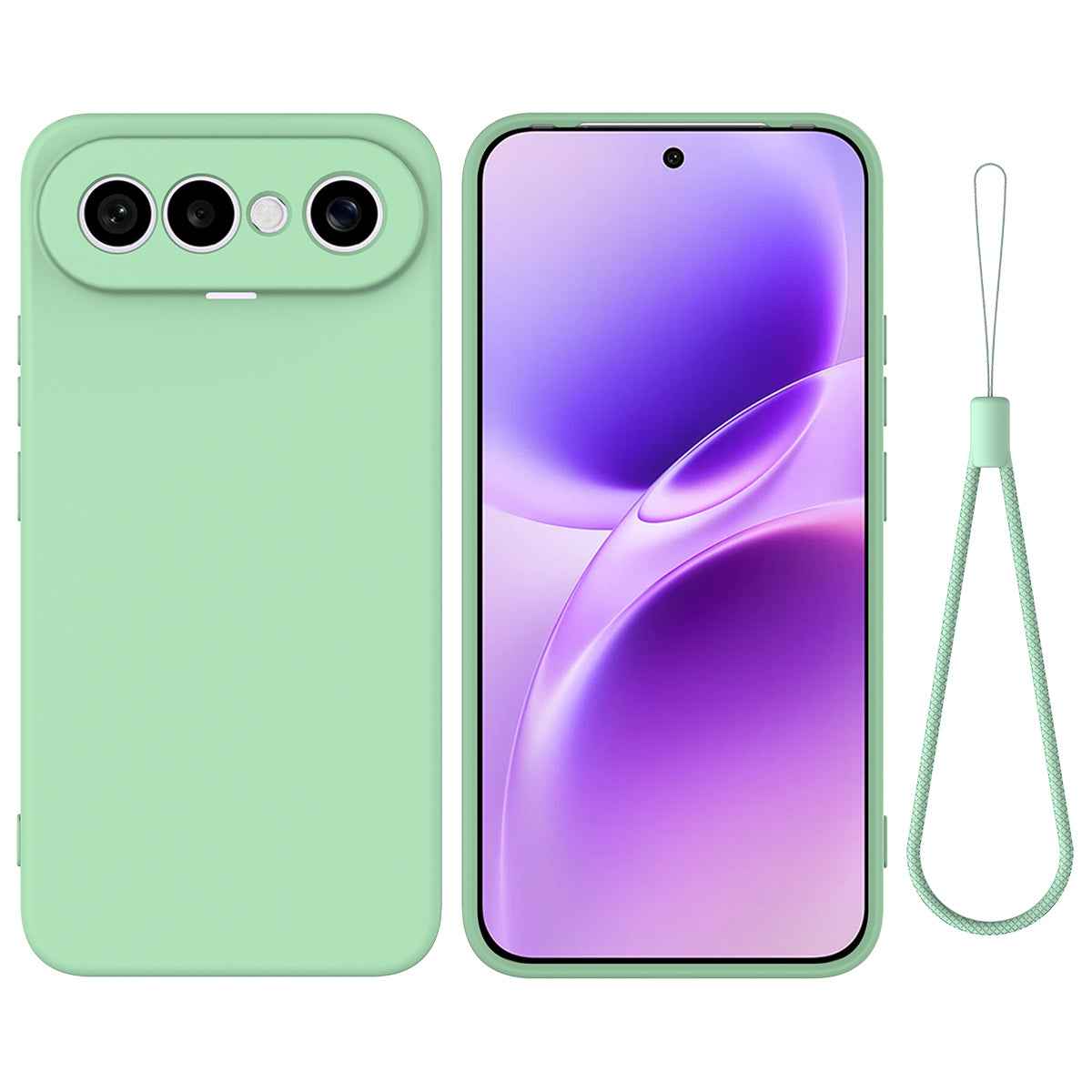 For vivo X300 FE 5G Liquid Silicone Case Phone Back Cover with Hand Strap - Green