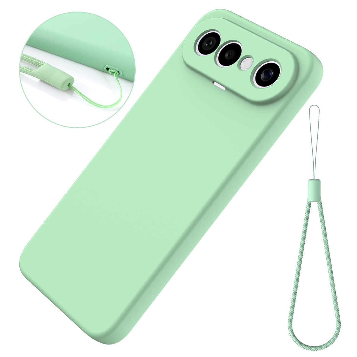 For vivo X300 FE 5G Liquid Silicone Case Phone Back Cover with Hand Strap - Green