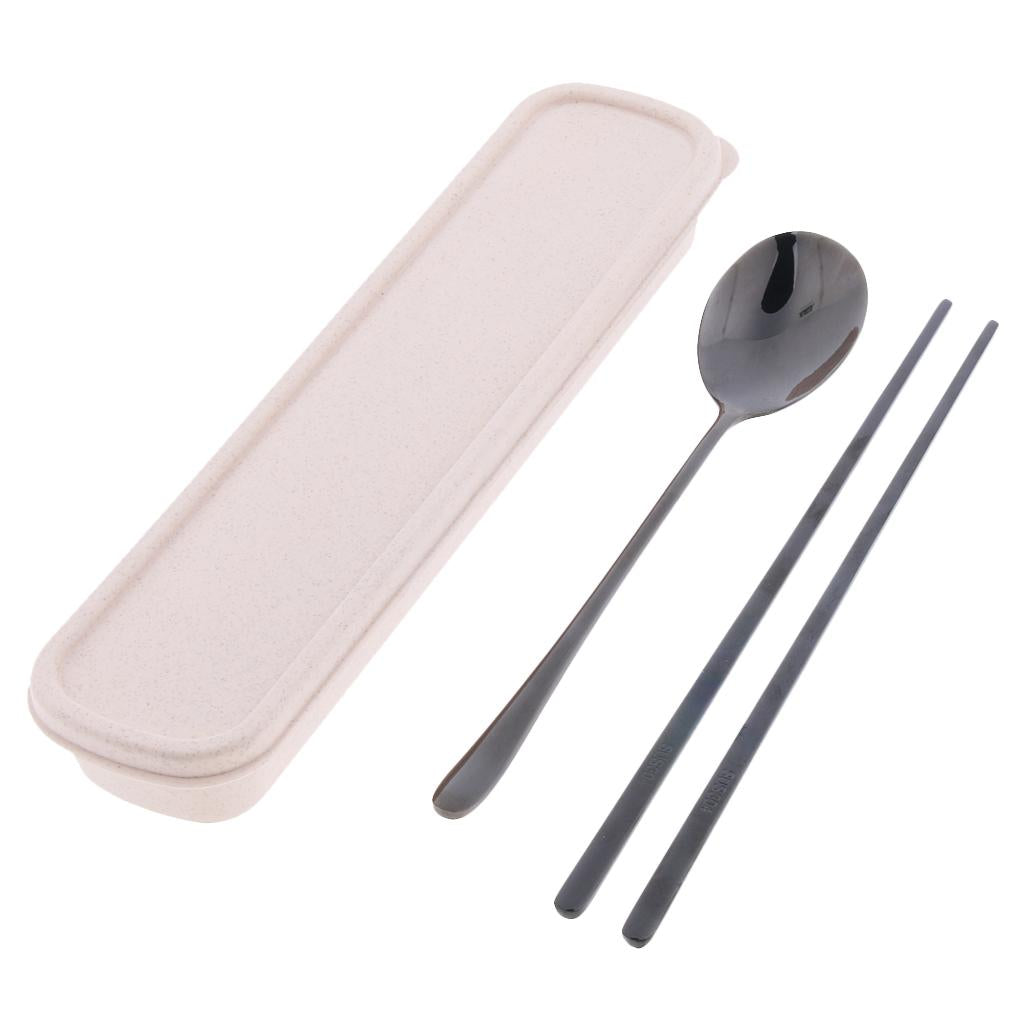 Korean Cutlery Stainless Steel Travel Spoon Chopstick Flatware Set Black