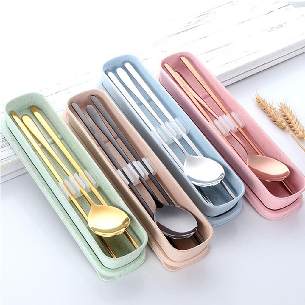 Korean Cutlery Stainless Steel Travel Spoon Chopstick Flatware Set Black