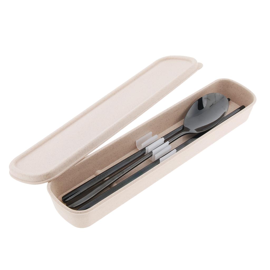 Korean Cutlery Stainless Steel Travel Spoon Chopstick Flatware Set Black