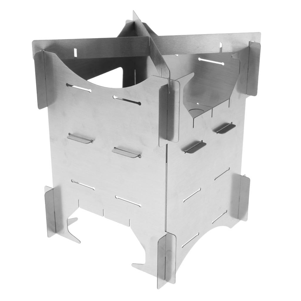 Portable Folding Stainless Steel Camping Hiking Wood Stove Charcoal Burner S