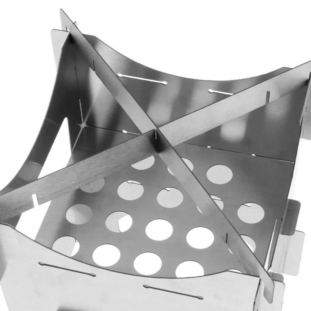 Portable Folding Stainless Steel Camping Hiking Wood Stove Charcoal Burner S