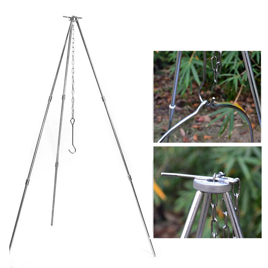 Portable Camping Cooking Tripod Grill Lantern Hanger Pot Oven Holder Stand