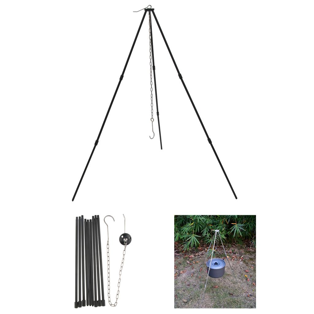 Portable Camping Cooking Tripod Grill Lantern Hanger Pot Oven Holder Stand