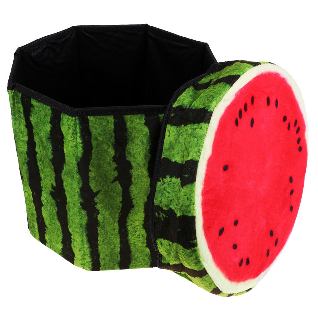 Folding Ottoman Stool Storage Box Room Footstool Camping Chair Fishing Seat Watermelon