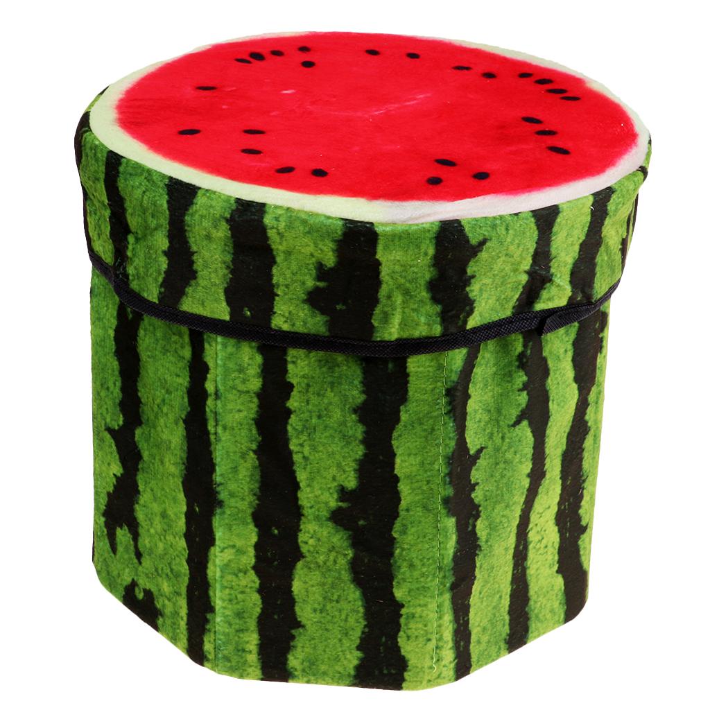 Folding Ottoman Stool Storage Box Room Footstool Camping Chair Fishing Seat Watermelon