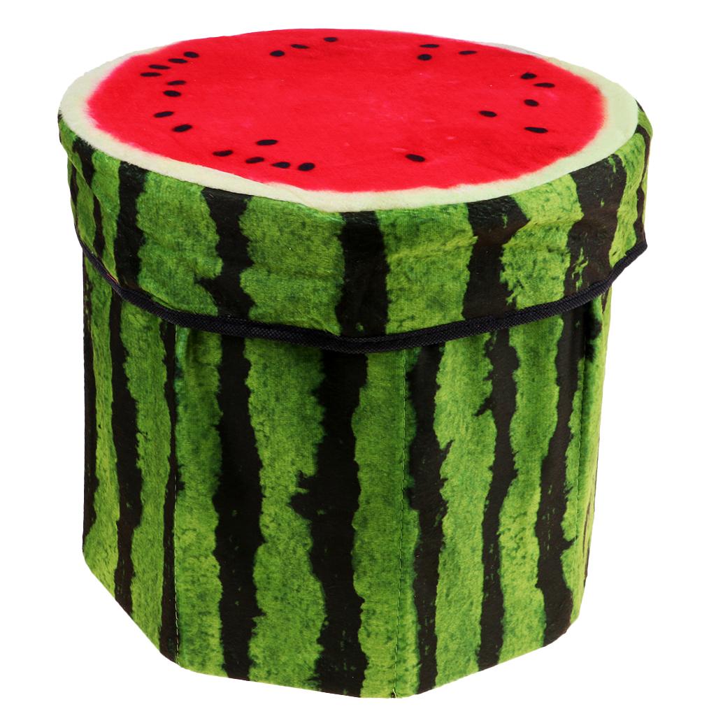 Folding Ottoman Stool Storage Box Room Footstool Camping Chair Fishing Seat Watermelon