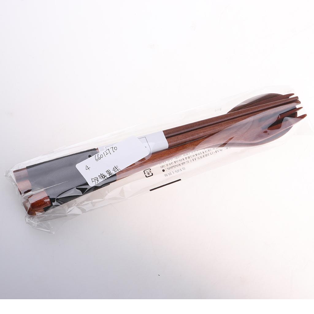 Portable Travel Camping Compact Utensil Set Wood Spoon Fork Chopstick Black String