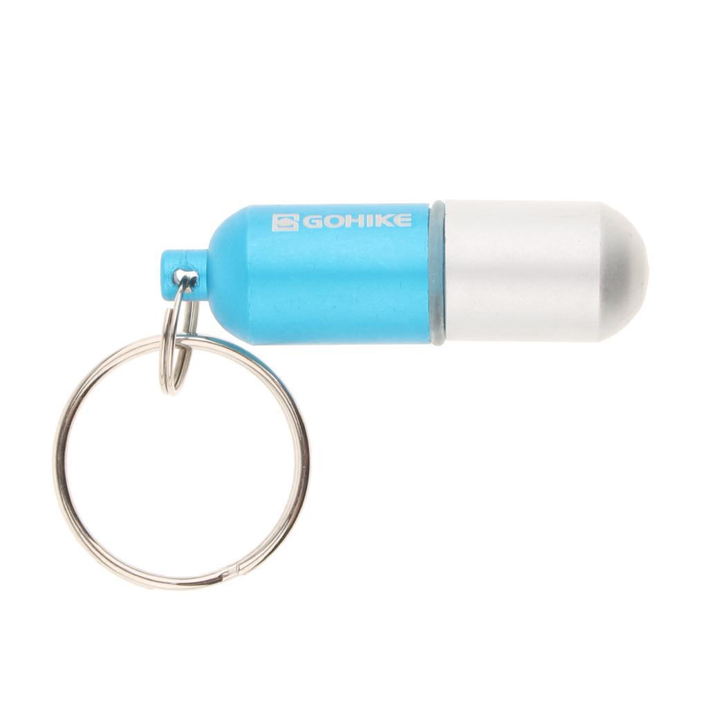 Waterproof Aluminum Pill Storage Box Keychain Capsule Tablet Bottle Blue S