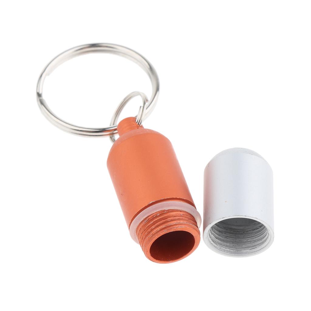Waterproof Aluminum Pill Storage Box Keychain Capsule Tablet Bottle Orange S