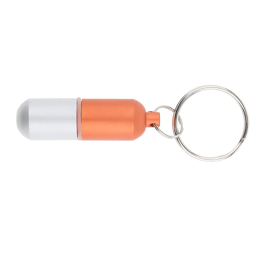 Waterproof Aluminum Pill Storage Box Keychain Capsule Tablet Bottle Orange S