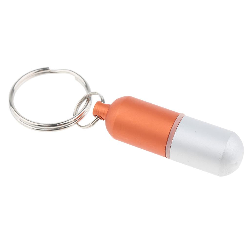 Waterproof Aluminum Pill Storage Box Keychain Capsule Tablet Bottle Orange S