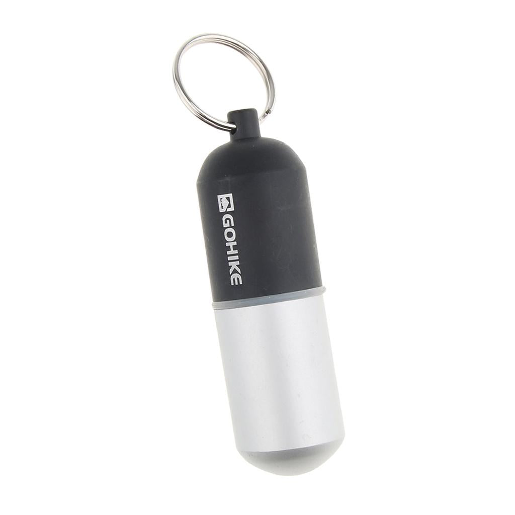 Waterproof Aluminum Pill Storage Box Keychain Capsule Tablet Bottle Black L