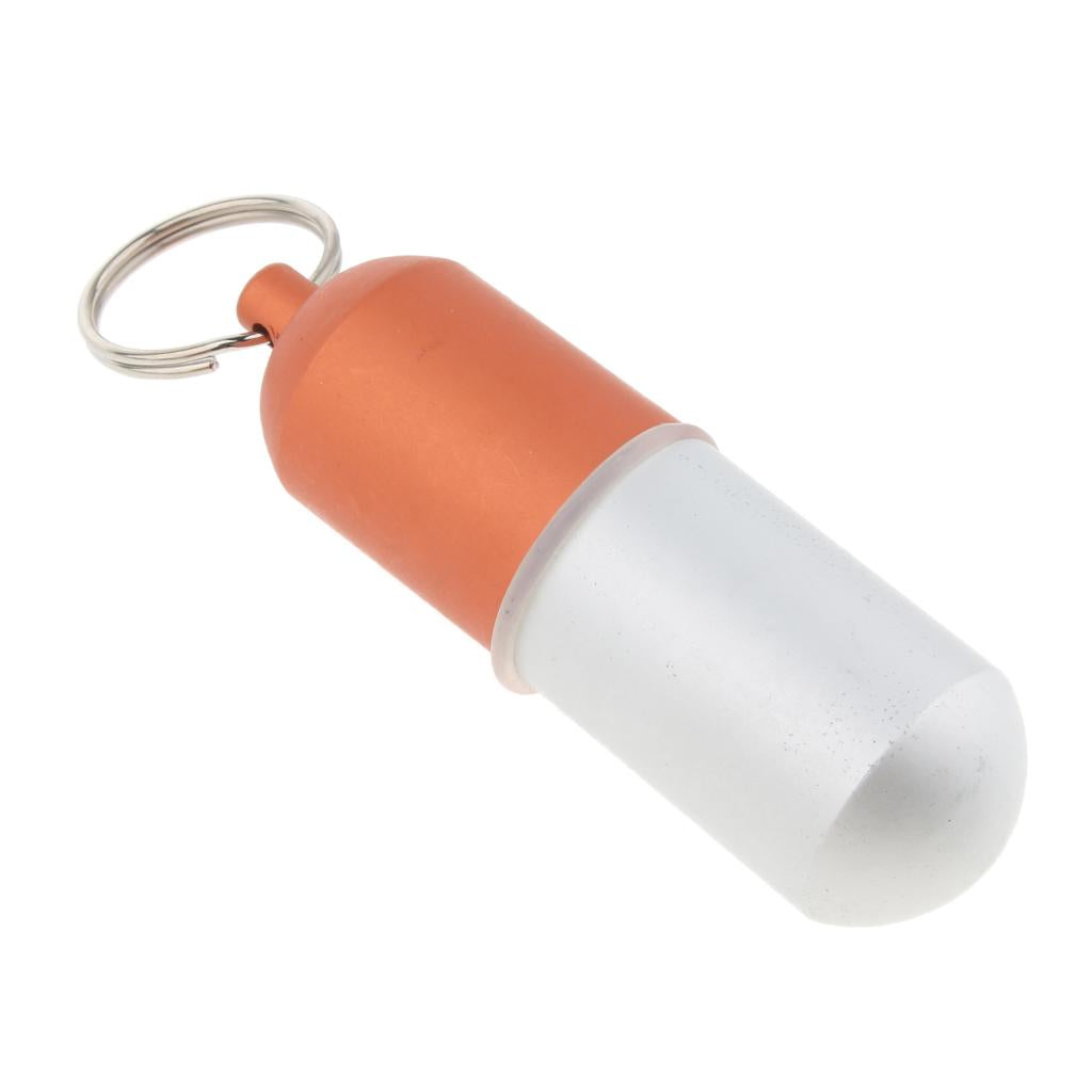 Waterproof Aluminum Pill Storage Box Keychain Capsule Tablet Bottle Orange L