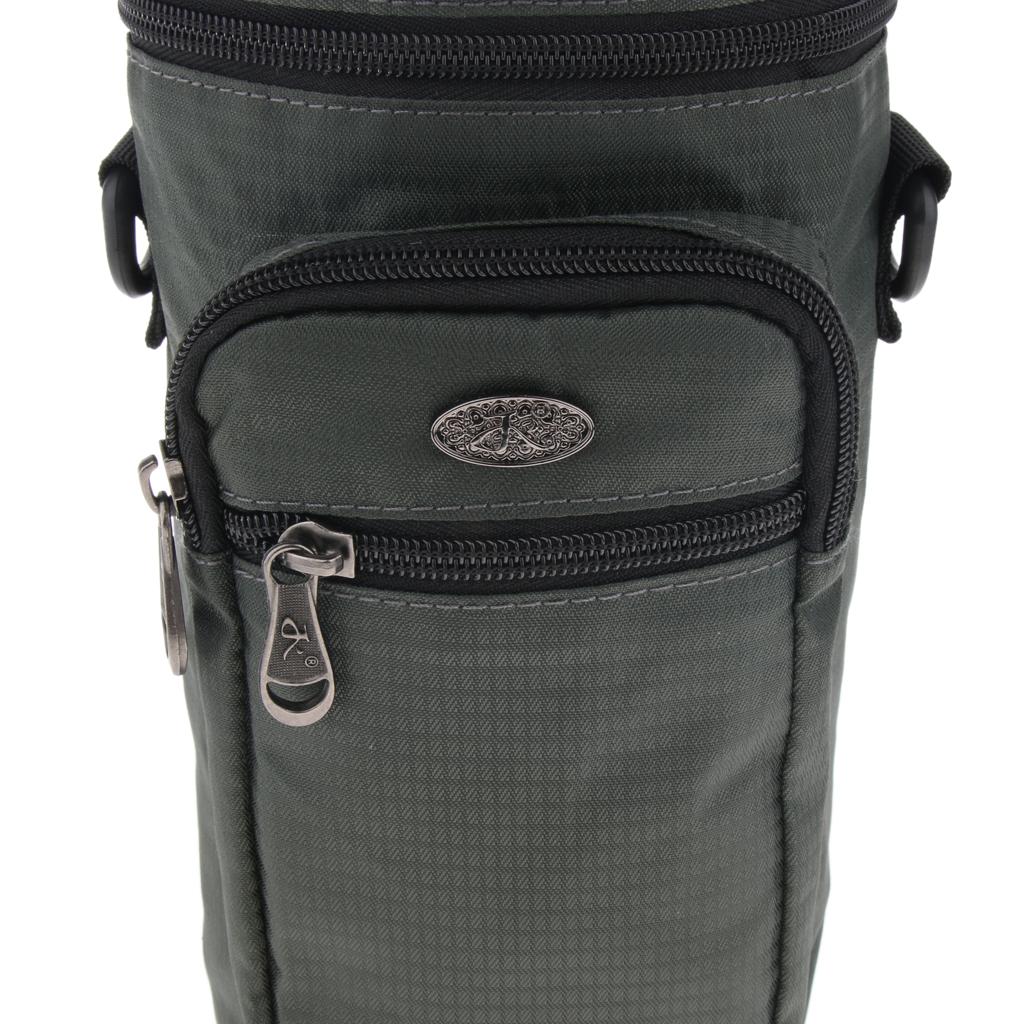 Water Bottle Holder Carrier with 3 Pockets and Adjustable Shoulder Strap Gray