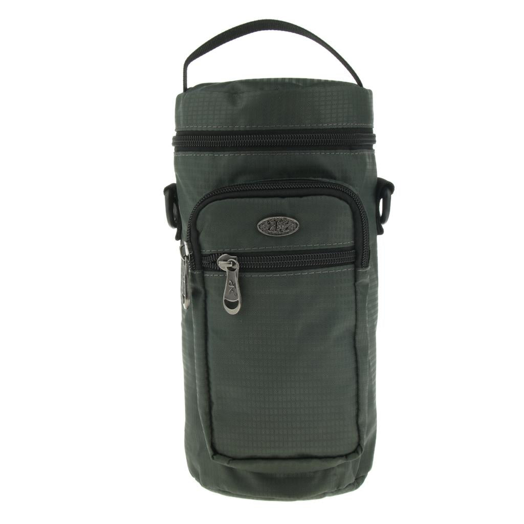 Water Bottle Holder Carrier with 3 Pockets and Adjustable Shoulder Strap Gray