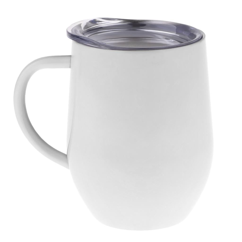 Insulated mug Stainless Steel Tumbler 12 oz Wine Cup with Handle White
